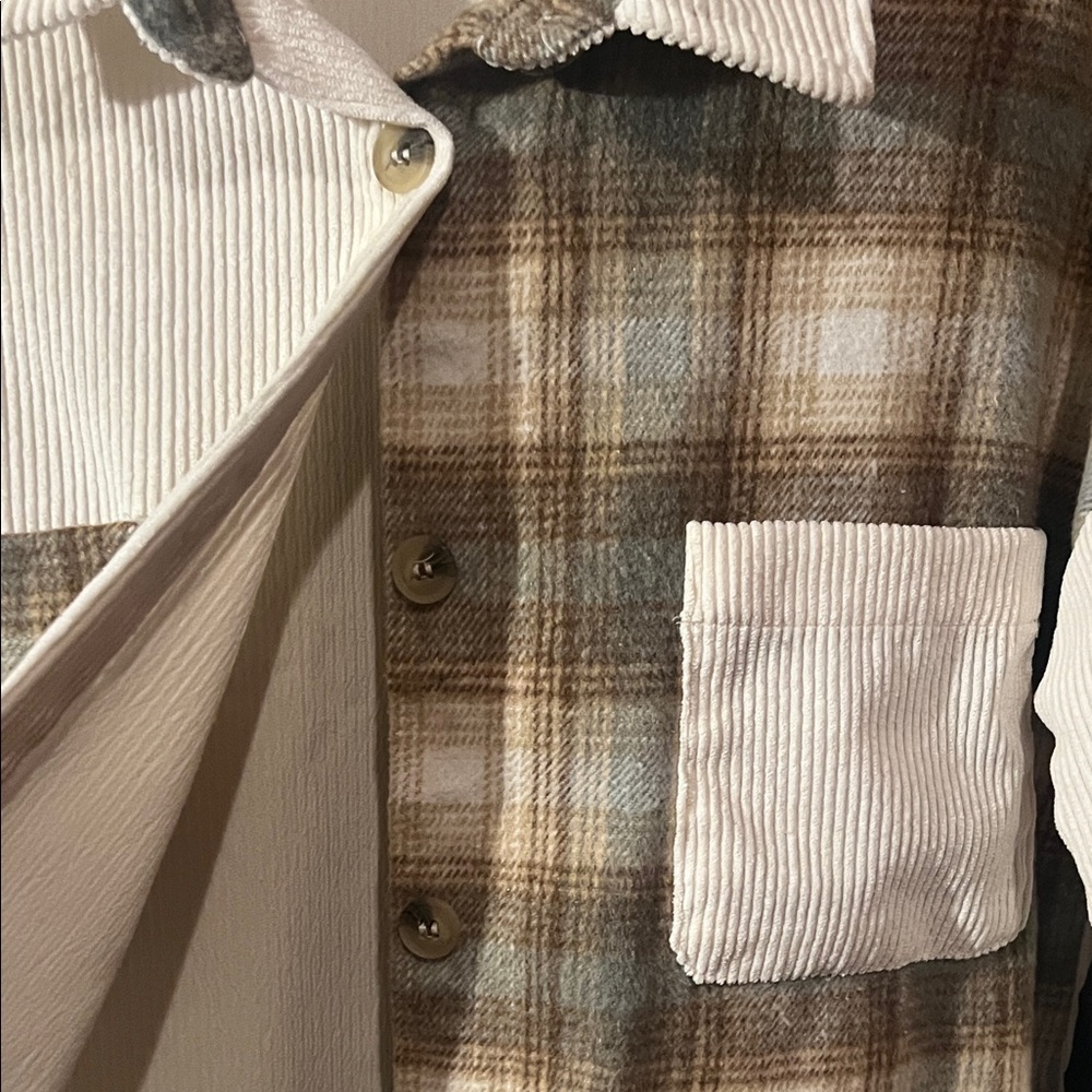 Blu Pepper Checkered Button Down Shirt - Cream An… - image 3